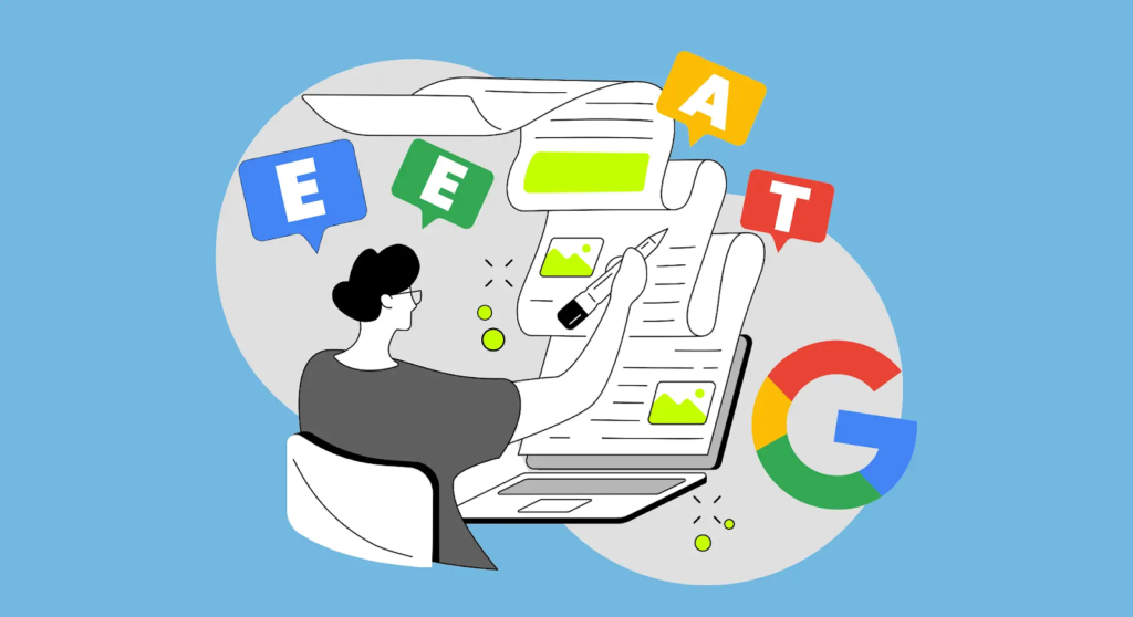 illustration of a person creating digital content on a laptop