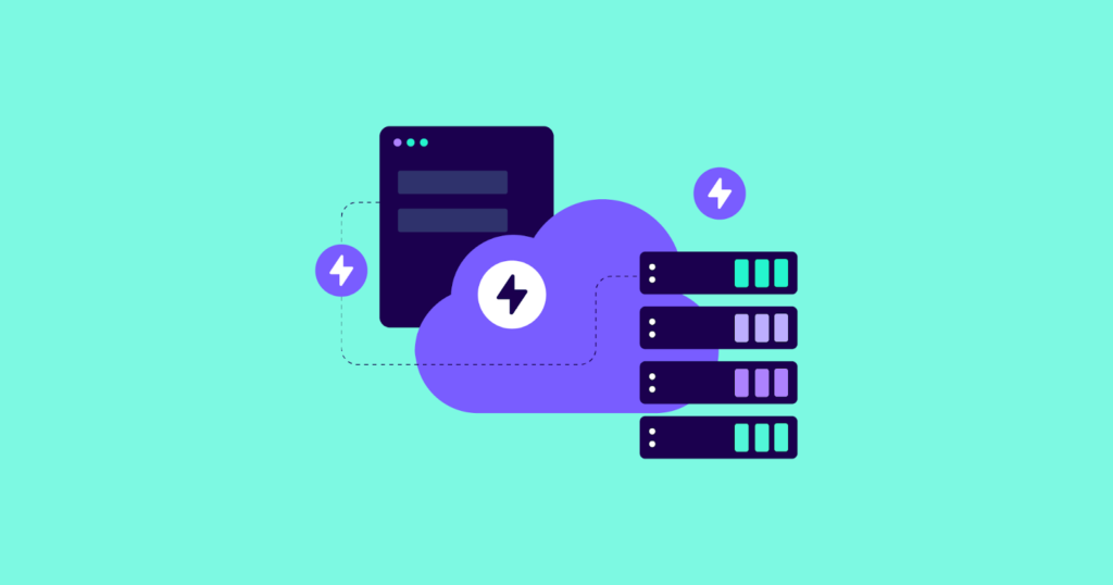 cloud hosting with server and website illustration