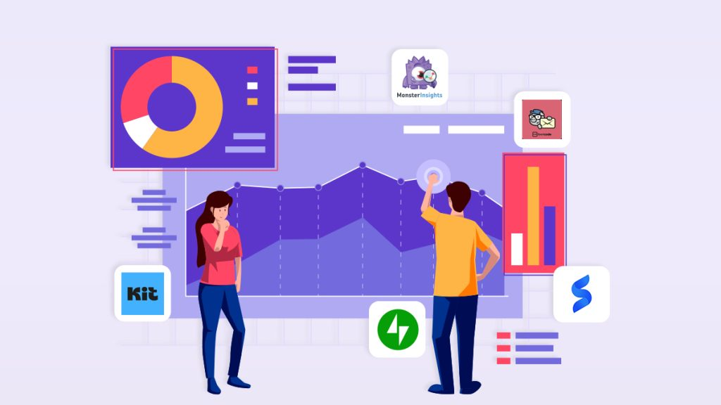 two people reviewing business analytics and data visualizations on a digital screen