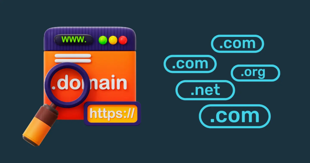 domain names illustration with com, .org and .net extensions