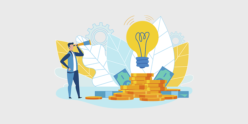 light bulb idea with coins and a person looking through a telescope | start blogging in 2026
